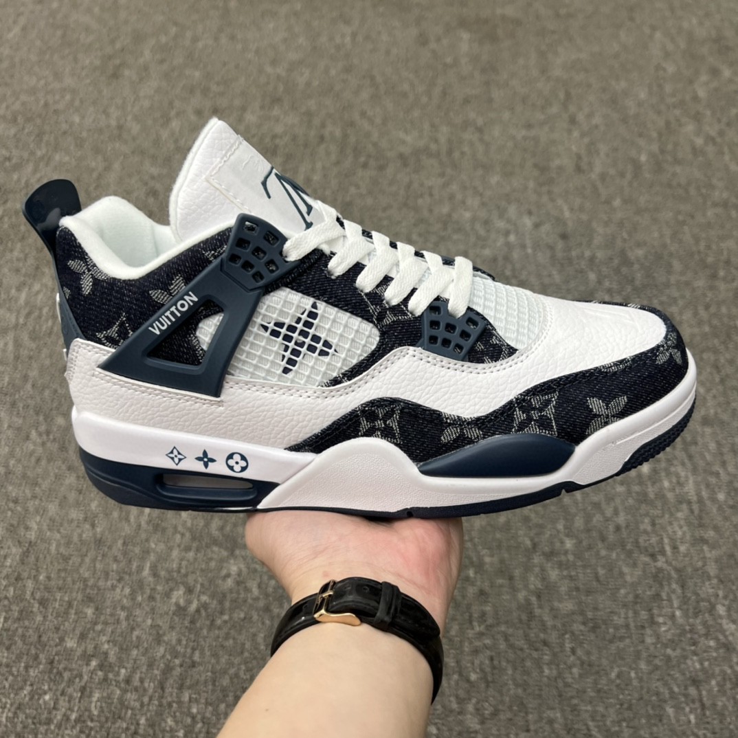 Men's Running weapon Air Jordan 4 Louis Vuitton x White/Navy Shoes 0149